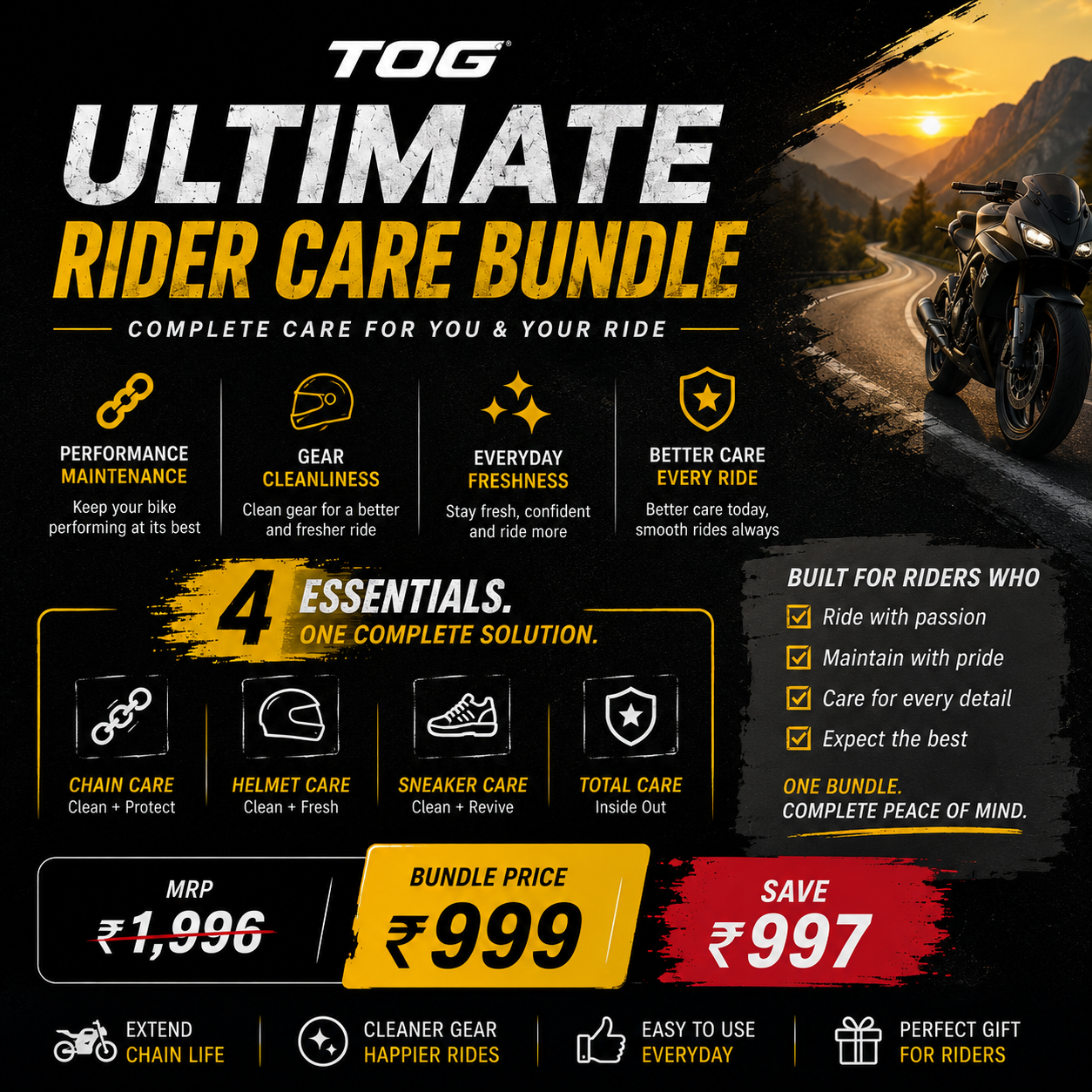 TOG Ultimate Rider Care Bundle – Helmet, Sneaker & Chain Care Kit