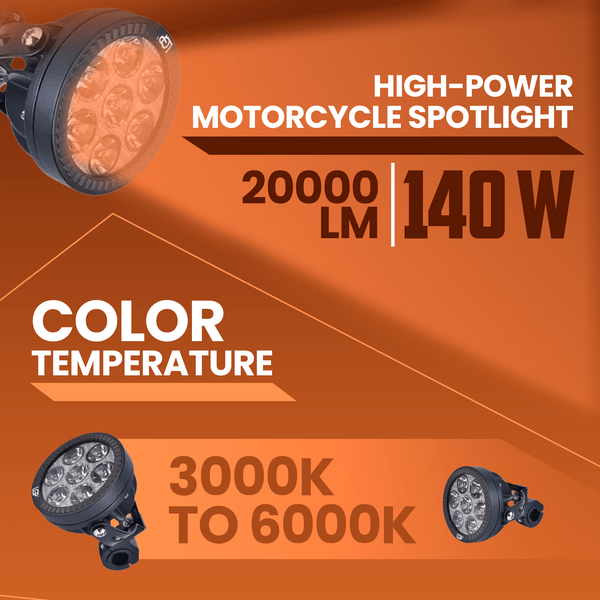 LGP DK70 High - Power Motorcycle Spotlight, 140W 20000LM LED - HillVerge