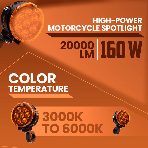 LGP DK80 - PRO High - Power Motorcycle Spotlight 160W 20000LM LED - HillVerge