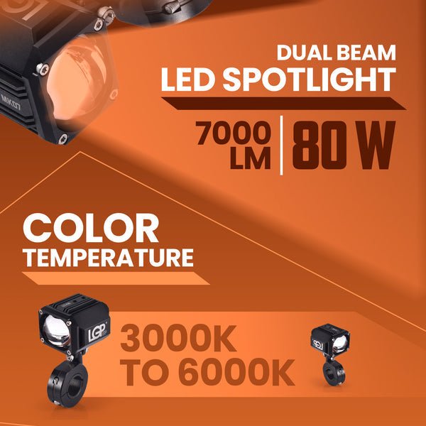 LGP Spotlight MK07 Dual Beam Motorcycle Light, 80W 7000LM - HillVerge