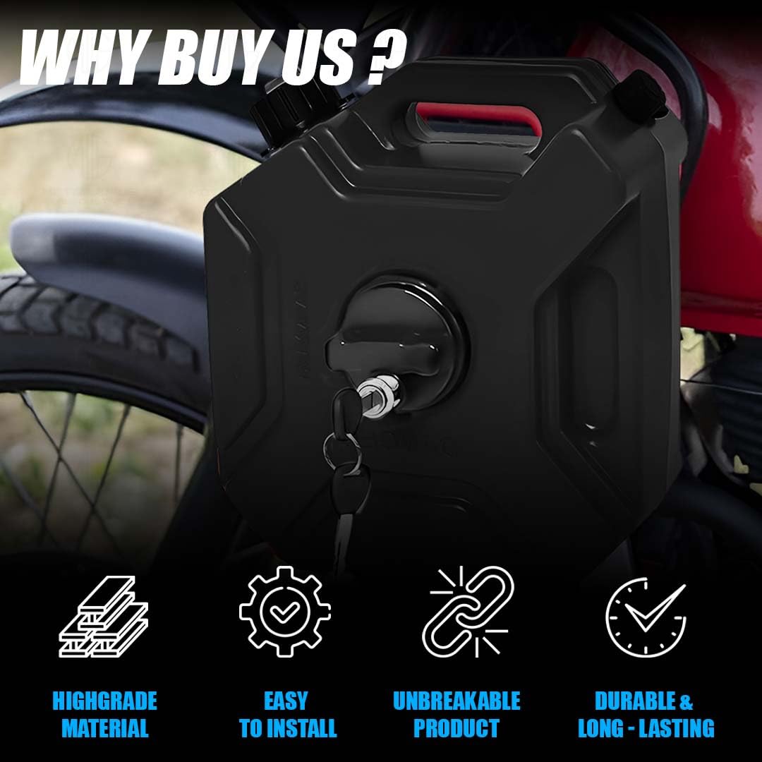 MOTO GENIUS Universal 5 Liter Fuel Jerry Can With Clamp and Cap For Motorcycle - HillVerge